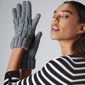Cable knit melange gloves